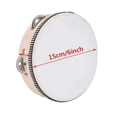 Imagem de Tamborim De Madeira Bege 4 6 8 10 Polegadas Com Sinos De Metal Instrum