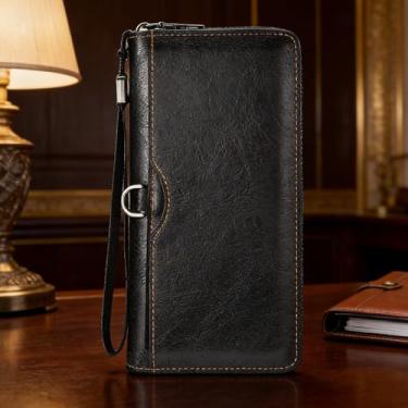 Imagem de Carteira universal simples preta curta em relevo padrão de couro macio resistente à água, design preto simples curto com encaixe, padrão em relevo, couro liso, à prova d'água