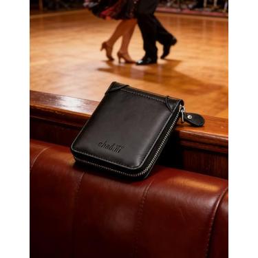 Imagem de Carteira masculina casual dobrável de couro curta com vários compartimentos para cartões (preto)