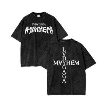 Imagem de Camiseta Masculina De Verão Solta Em Algodão Lavado Vintage Lady Gaga 