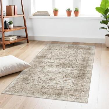 Imagem de Tapetes de área pequena 7,5 x 12,7 cm - Lavável perfeito para sala de estar, quarto, quarto de criança, berçário - antiderrapante macio resistente a manchas - Pelo baixo vintage oriental decoração de