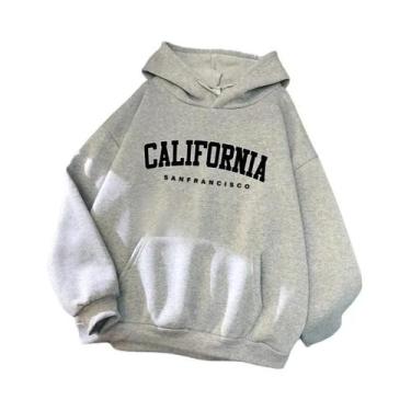 Imagem de Moletom Casual Feminino Com Capuz Manga Longa Outono Inverno Confortáv