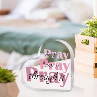 Imagem de Presentes cristãos para mulheres, fé, acessórios de mesa de escritório rosa, placa de decoração, versículo bíblico inspirador, placas acrílicas para escritório em casa, sala de oração religiosa