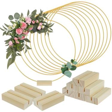 Imagem de 10 peças de centro de mesa floral de metal com 10 unidades de suporte de madeira para mesa, anéis de metal para decoração de guirlanda de mesa de casamento, guirlandas de pendurar na parede e Dream C