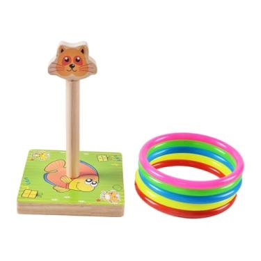 Imagem de harayaa Jogo de arremesso de argolas com gancho, estampa de animais, brinquedo interativo de madeira para pais, filhos e adultos, ideal para ambientes, Gatinho