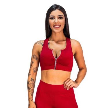 Imagem de Tops Fitness Ginastica Feminino Com Zíper E Bojo Removível Academia Pr