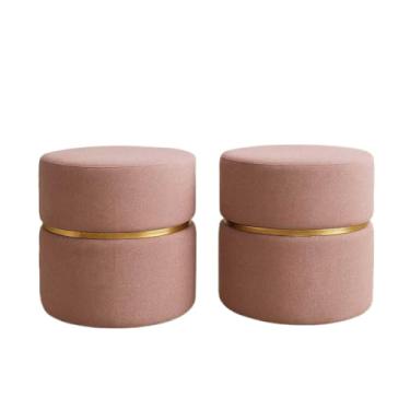 Imagem de Puff Redondo Provador Banqueta Assento Estofado Decora Sala Escritorio(Kit 2 Linho Rosa)