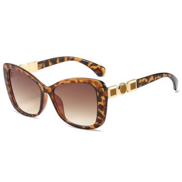 Imagem de Óculos de Sol UV400 - Lentes Degradê Olho de Gato em Cores Candy para Homens e Mulheres, Ideais para Esportes, Corrida, Ciclismo e Atividades ao Ar Livre, Estampa de Leopardo