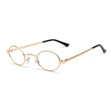 Imagem de HPIRME Óculos de armação pequena oval para homens, estilo metal punk, feminino, retrô, redondos, steampunk, proteção UV400 (C8 dourado-transparente)
