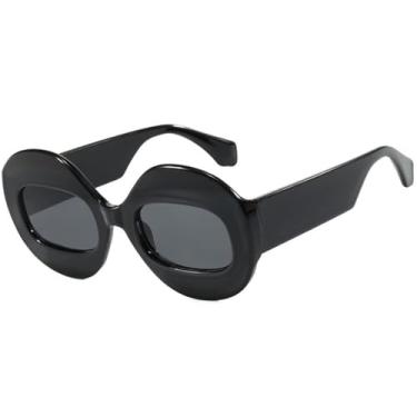 Imagem de Óculos de Sol Feminino Oval Oversized com Proteção UV400 para Esportes ao Ar Livre, Corrida e Ciclismo, Preto e Cinza