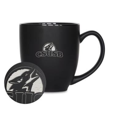 Imagem de Rico Industries NCAA Cal State San Bernardino Coyotes 425 g Caneca de cerâmica preta fosca gravada a laser - para bebidas quentes ou frias
