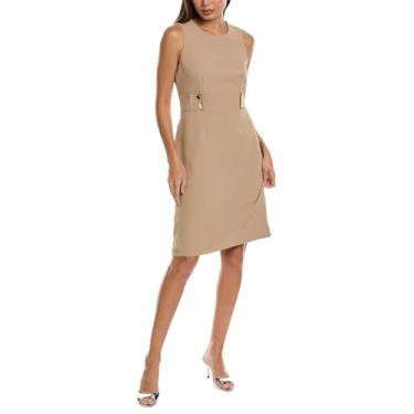 Imagem de Anne Klein Vestido feminino com aba na cintura com botão, Café cremoso, 9