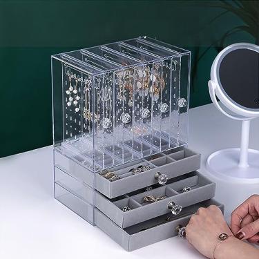 Imagem de ZJchao Caixa Organizadora de Joias Suporte de Exibição Suspenso Transparente Com Gavetas para Brincos, Anéis, Colares, Armazenamento Caixa de Joias para (5 gavetas verticais e 3 horizontais