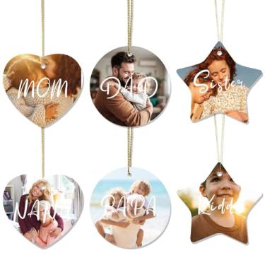 Imagem de Conjunto de enfeites de foto personalizados de 6 peças - enfeites de Natal personalizados de dupla face 2025, memorial para família de casais, decoração de árvore de cerâmica redonda