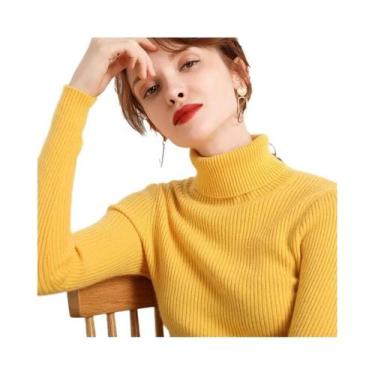 Imagem de Suéter De Cashmere Feminino Com Gola Alta, Pulôver Macio Tricotado, Bá