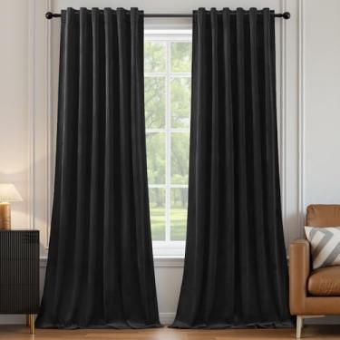 Imagem de Cortinas blackout de veludo preto extra longas para escurecimento de quarto, cortinas supermacias e elegantes com isolamento térmico à prova de som, para quarto, sala de estar, bolso traseiro, L132 x