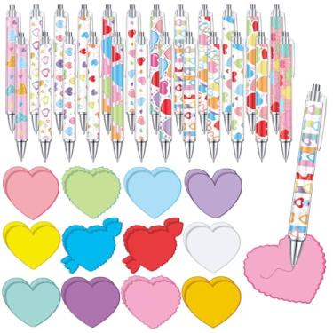 Imagem de Harloon 48 canetas de dia dos namorados com notas adesivas caneta esferográfica de coração retrátil, notas adesivas, prêmios para lembrancinhas de festa (populares)