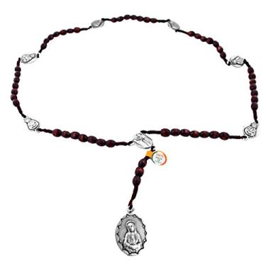 Imagem de Venerare Chaplet com cordão Nossa Senhora das Dores | Contas de madeira com acabamento de cereja e medalhas de prata | Ótimo presente católico para primeira comunhão e confirmação | Feito na Itália
