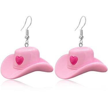 Imagem de WUWEIJIAJIA Brincos vintage de acrílico com pingente de chapéu de caubói de acrílico personalizado colorido fita magnética impressa brincos de gancho para mulheres meninas joias presentes, Acrílico,