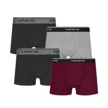 Imagem de Kit 4 Cuecas Boxer Selene Algodão Infantil, Cinza, Preto, 10