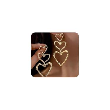 Imagem de Brincos femininos com pingente de coração de ouro grosso, moderno, grande, Y2K, pingente de amor, brincos minimalistas, acessórios de joias alternativas, Large, Metal, Sem pedra preciosa