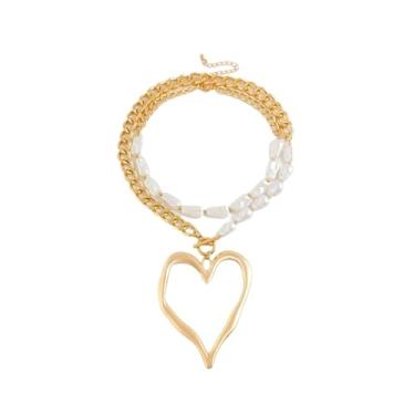 Imagem de Colar com pingente de coração grande - Corrente com aparência de pérola, One Size, Acetato, Sem Pedra Preciosa