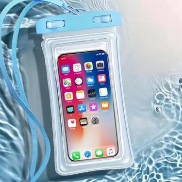Imagem de Capa de telefone impermeável IPX8, bolsa de telefone flutuante à prova d'água com cordão ajustável e proteção resistente a airbag, sacos secos para celular transparente de 18,3 cm para férias, praia