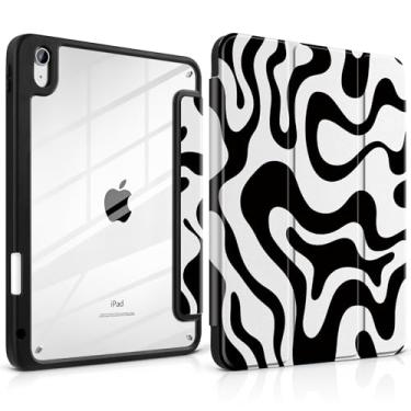 Imagem de TWOLSKOO Capa para iPad de 11ª e 10ª geração com suporte para lápis, suporte de três dobras, hibernar/despertar automático, parte traseira de acrílico transparente com amortecedor de TPU, para iPad de