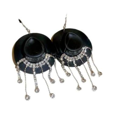 Imagem de Brincos De Chapéu De Cowboy Com Franjas De Strass Brilhantes Para Mulh