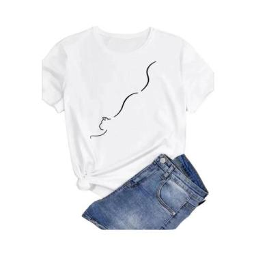 Imagem de Camiseta Feminina De Verão Com Estampa De Gato, Design De Cartoon Fash