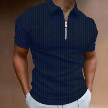 Imagem de Camisa Polo Masculina De Verão Com Manga Curta E Zíper De 1/4, Casual,