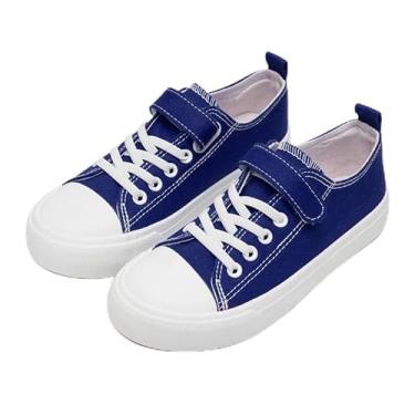 Imagem de Tênis infantil para meninos e meninas, cano baixo, casual, de lona, clássico, sem cadarço, com cadarço, confortável, leve, para corrida, caminhada, azul claro/azul royal, Azul royal, 22