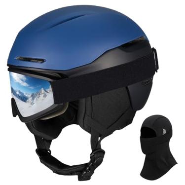 Imagem de VCOROS Capacete de esqui capacete de snowboard com óculos de esqui para esqui X13 capacete de esportes de neve para homens, mulheres e jovens (óculos azul-fosco - máscara, grande)