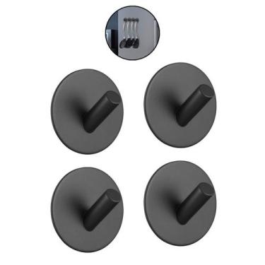 Imagem de Kit 4 Ganchos Metal Preto Adesivo De Parede Suporta 1.5 kg - Losan