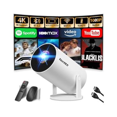 Imagem de [Atualizado em 2026] Mini projetor suporta 4K 1080p FHD Auto Keystone Rotativo 270° com WiFi 6 e projetor Bluetooth 5.2, portátil, compatível com HDMI/TV Stick/Memory Stick/Laptop, branco