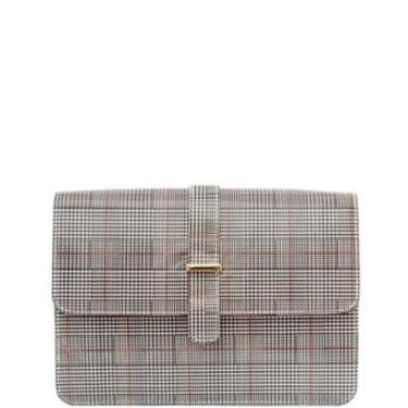 Imagem de Bolsa Feminina Leopoldine Couro Legítimo Envernizado Xadrez com Fivela e Alça Removível-Feminino