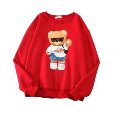 Imagem de Moletom Oversized Feminino De Fleece Com Estampa De Urso Fofo, Estilo 