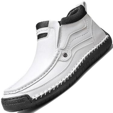 Imagem de DZUJY Botas masculinas cano alto Chelsea sapatos de couro casual mocassins masculinos branco preto marrom tamanho bota masculina formal Oxford, Branco, 44