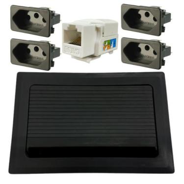 Imagem de Caixa tomada preta de mesa + 4 modulos + 1 rj45 - MARELAGO