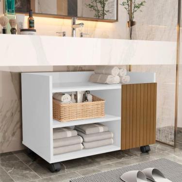 Imagem de Gabinete de Banheiro Londres 60 cm com Rodas Cor:Branco/Ripado - Navar