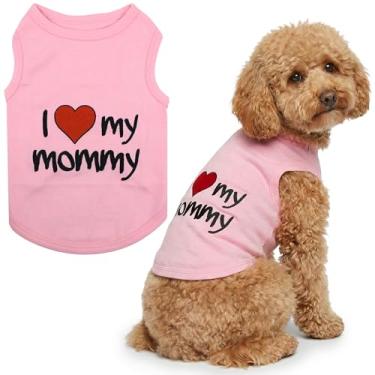 Imagem de Parisian Pet Camiseta para cachorro com palavras bordadas "I Love My Mommy" - 100% algodão, roupas rosa para cães - colete sem mangas para animais de estimação - lavável na máquina para cães grandes