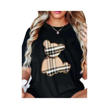 Imagem de Camiseta Casual Esportiva Feminina Com Estampa De Urso Listrado, Respi