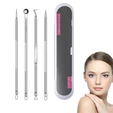 Imagem de Kit de remoção de cravos de aço inoxidável de 4 peças/extrator e pinças de comedões para acne/conjunto de ferramentas faciais portáteis/estojo transparente