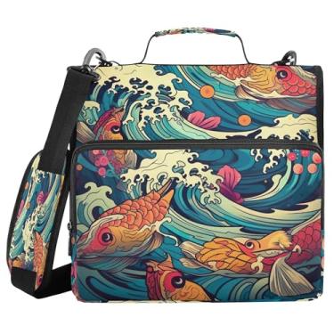 Imagem de SEHANY Fichário japonês Seawave com alça de ombro, capacidade para 500 folhas, vários bolsos, 3 cm, 3 anéis Trapper Keeper