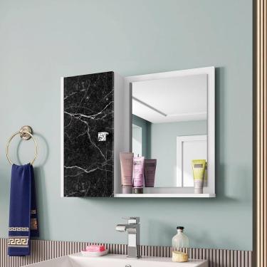 Imagem de Espelheira Com Armario Genova Branco/nero Branco/nero