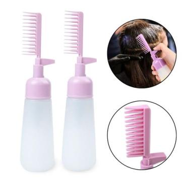 Imagem de Kit 2 Pentes Frasco Aplicador de Tinta Cabelo 160ml Rosa Cabeleireiro 