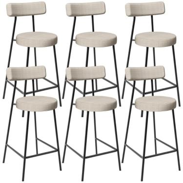 Imagem de Kit 06 Banquetas Baixa Para Cozinha Sala De Jantar Bar Bancada Milão L02 Linho Palha - Lyam Decor