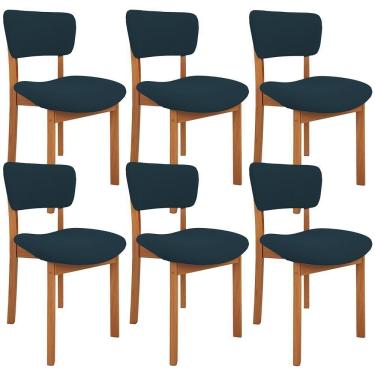 Imagem de Kit 06 Cadeiras Para Sala De Jantar Cozinha Living Estofada Dara L02 Suede Azul Marinho - Lyam Decor