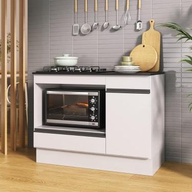Imagem de Balcão Cozinha Para Cooktop E Forno 105cm Com Rodapé Veneza Multimóveis Mp2295 Branco/preto
