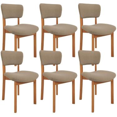 Imagem de Kit 06 Cadeiras Para Sala De Jantar Cozinha Living Estofada Dara L02 Bouclê Bege - Lyam Decor